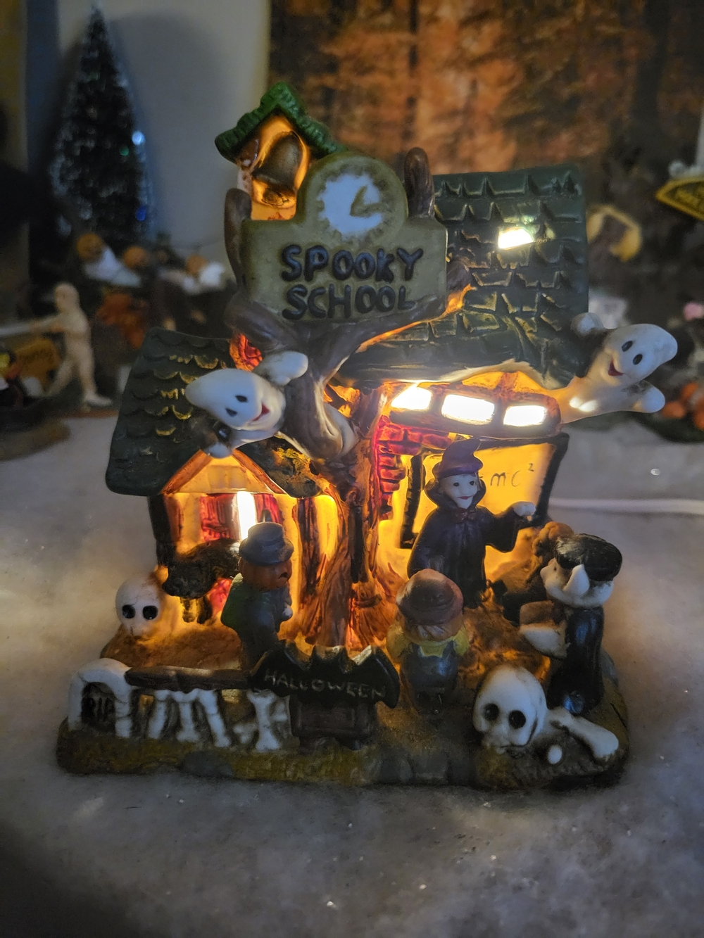 Vintage Spooky Hollow Spooky School Porcelain Halloween Village House - W/ Box
